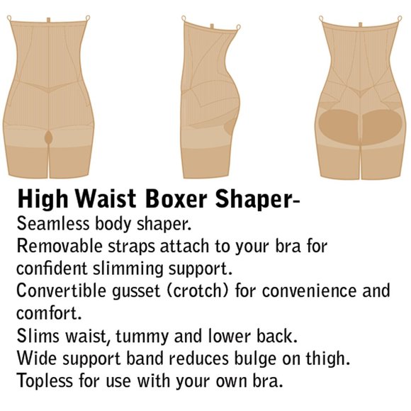 High Waist Boxer Body Shaper Tummy Thigh Black - Picture 2 of 4